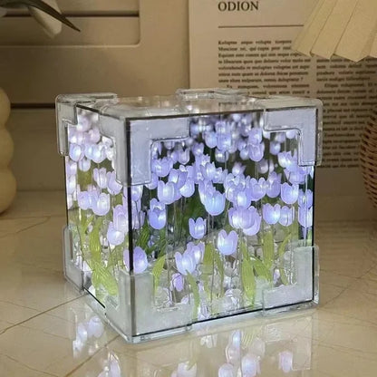 Tulip Flower Cube Mirror Night Light