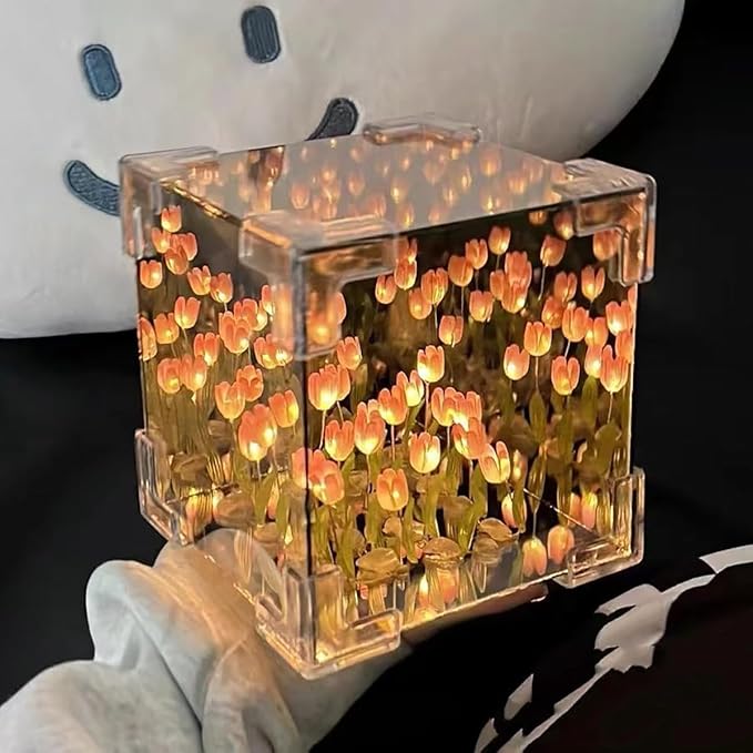 Tulip Flower Cube Mirror Night Light