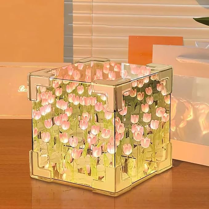 Tulip Flower Cube Mirror Night Light